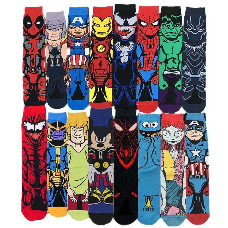 

Disney Spider Man Anime Figure Print Socks Men Men's Women Cartoon Movie Ironman Knee-High Cosplay Sock Hip Hop Adult Casual