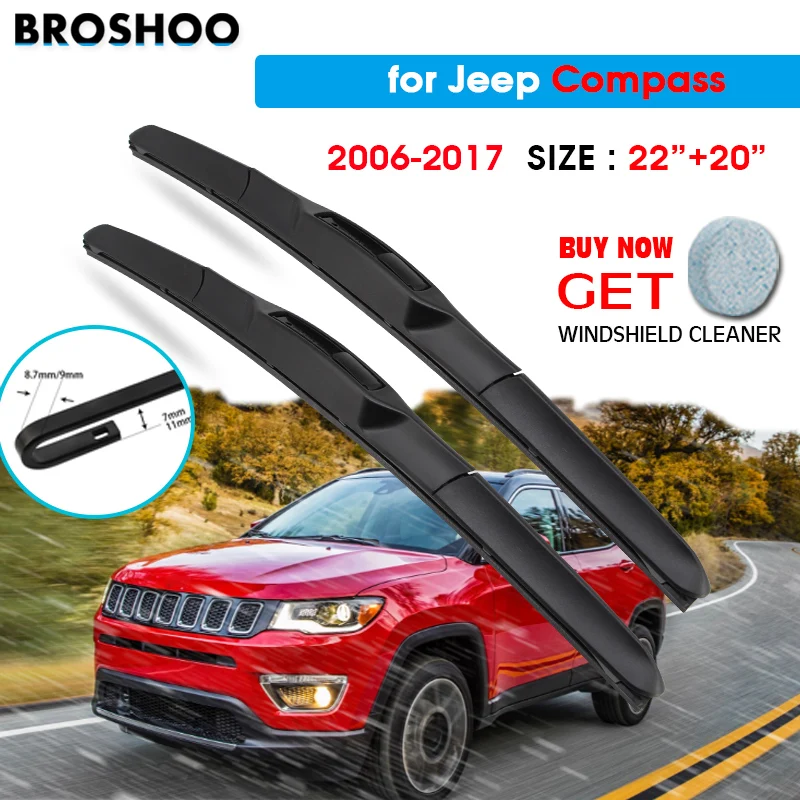 

Car Wiper Blade For Jeep Compass 22"+20" 2006-2017 Auto Windscreen Windshield Wipers Window Wash Fit U Hook Arms