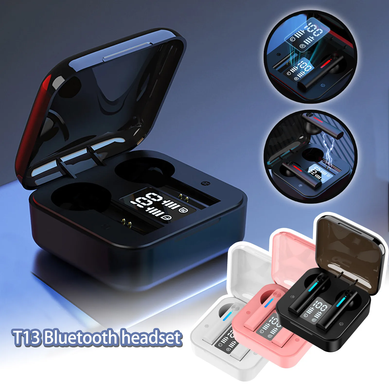 

Cancel Wireless LED Bluetooth Headphones Sports Headset T13 Noise Display Wireless Headphones for Computer with Microphone