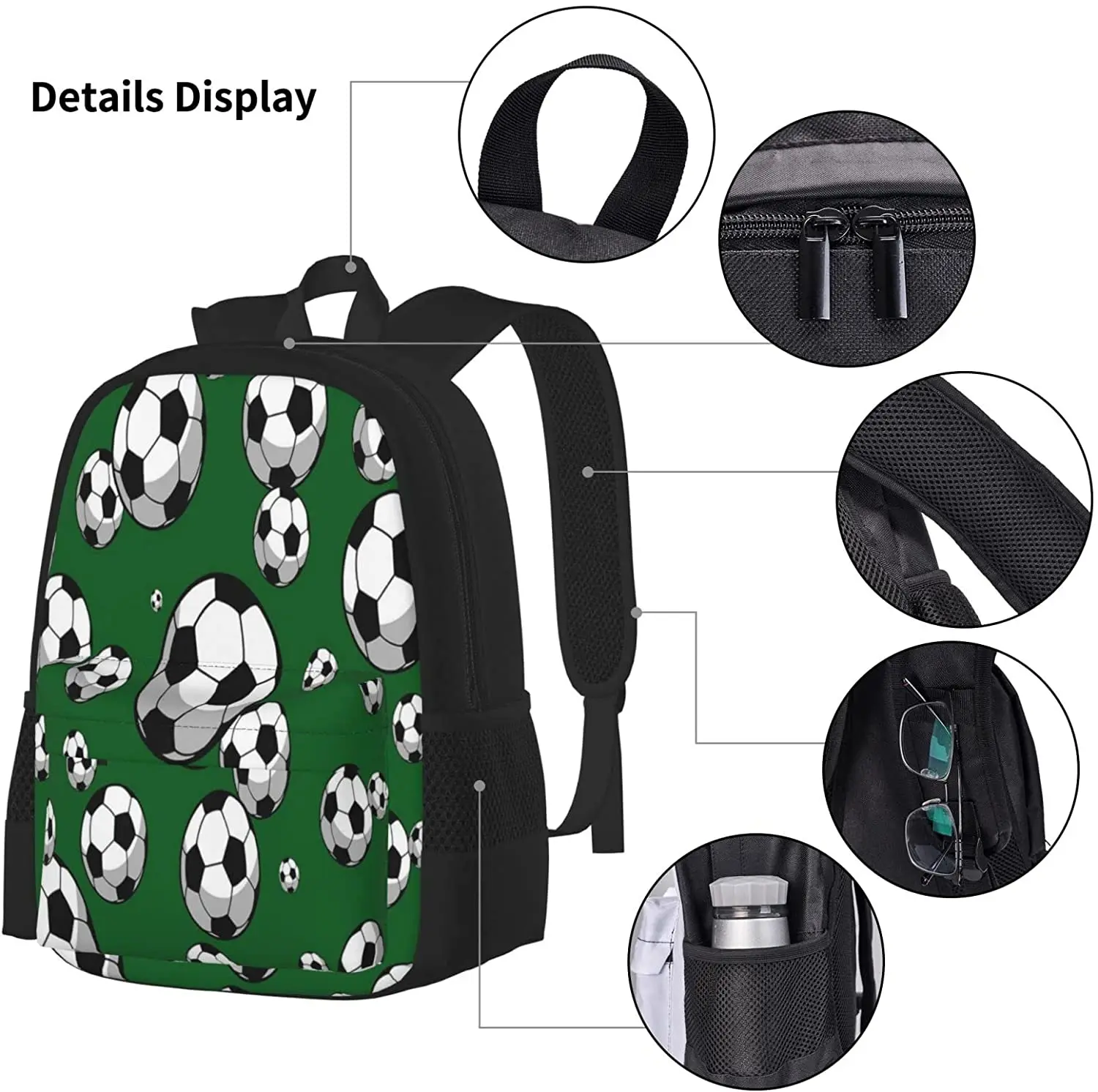 Kids School Backpack Soccer Ball Schoolbag Travel Bag Casual Daypack Lunch Bag Pencil Case for Boys Teens Girls 3pcs Sets
