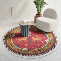 retro round carpet for living room bedroom cotton linen tassels rug yarn dyed tapestry mat home decoration