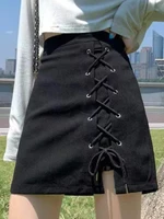 houzhou black mini dress women sexy bandage a line skirt 2022 summer bodycon solid high street gothic kpop korean fashion