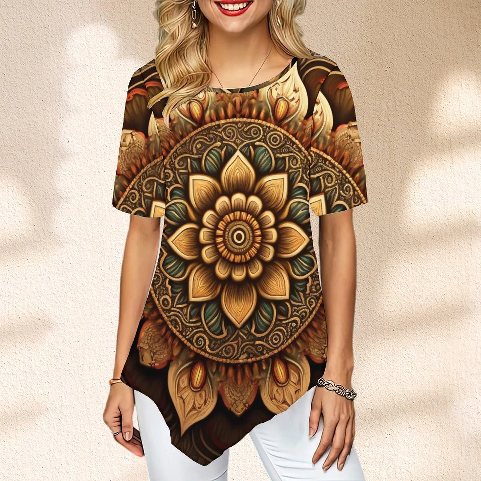 

Летняя женская футболка с коротким рукавом и цветочным принтом лотоса, элегантные женские блузки, блузы с графическим рисунком, летние женские футболки 2023