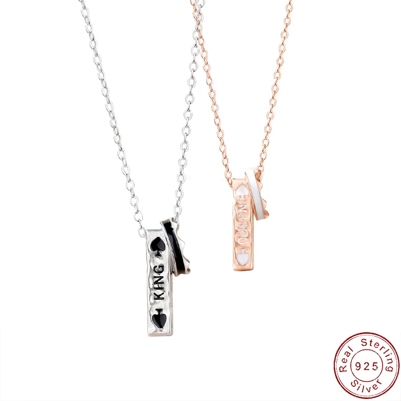 

Fine Crown Couple Necklace S925 Sterling Silver Geometric Letter Clavicle Chain For Women Birthday Gift Jewelry+box