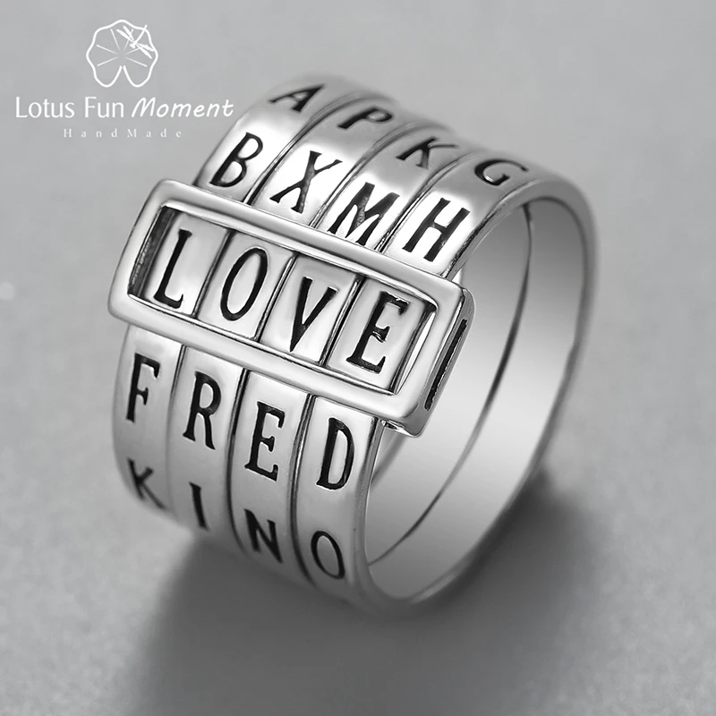 

Lotus Fun Moment Real 925 Sterling Silver Handmade Fine Jewelry Rotatable Ring Can Make Different Words Rings for Women Bijoux