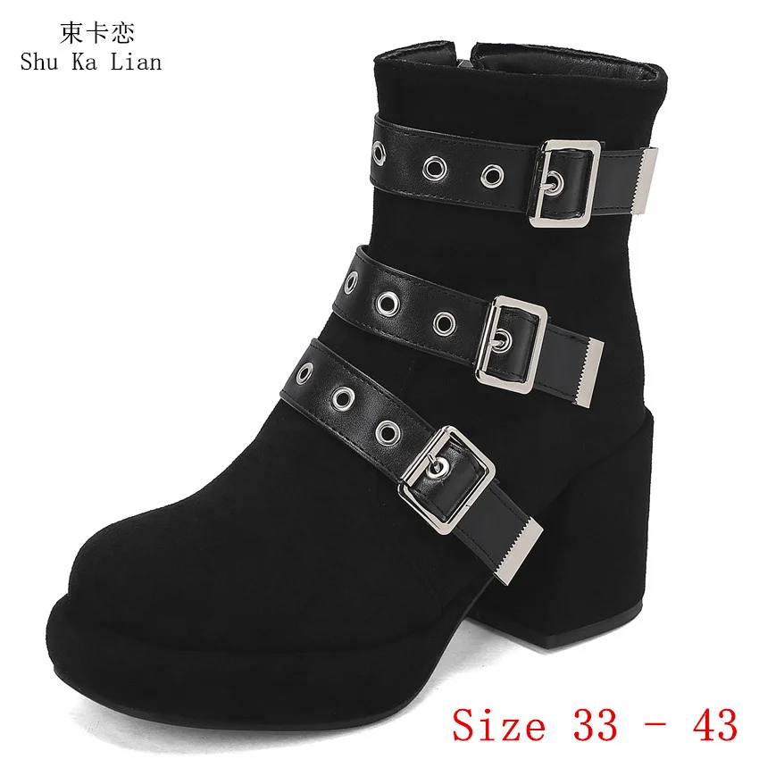 

Spring Autumn High Heels Women Ankle Boots Platform Woman Short Boots High Heel Shoes Small Plus Size 33 - 43