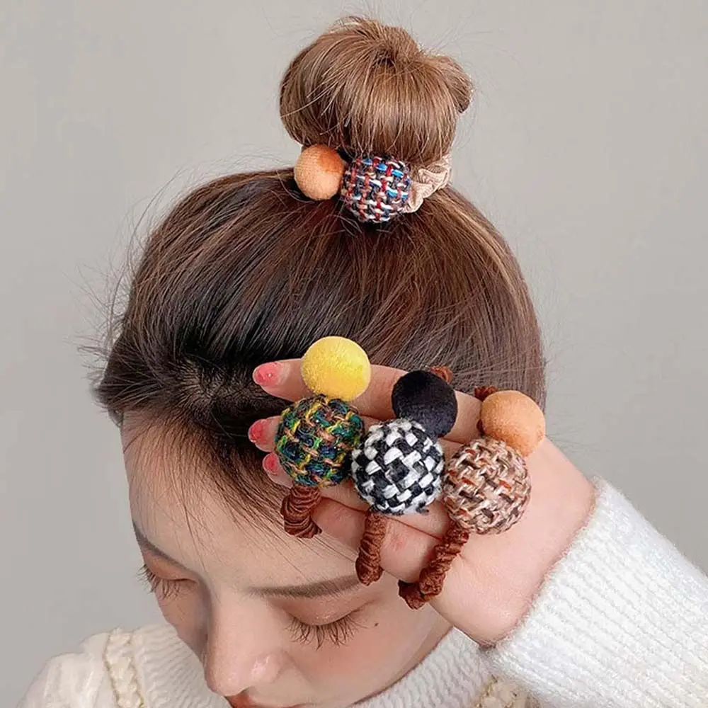 

Headwear Rubber Hairband Plush Ball Women Hair Rope Elastic Hair Bands Plush Ball Hair Rope Large Intestine Hair Ring