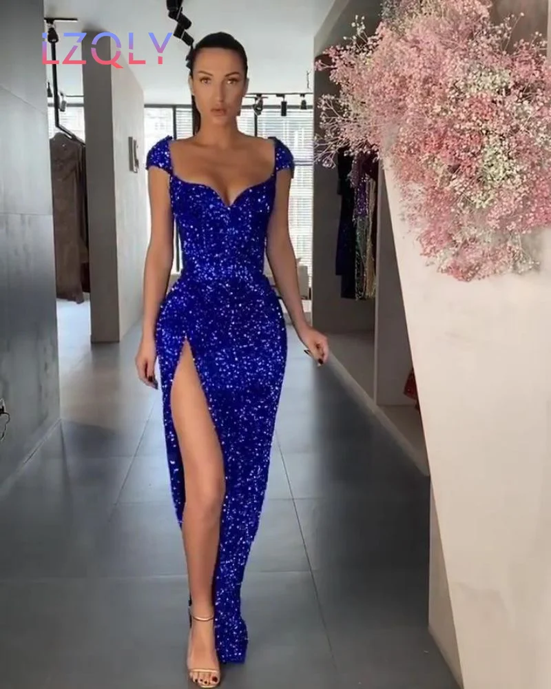 

2022 New Sequin Slim Shoulder Strap Open Back V-Neck Sleeveless Women's Sexy Sequin Bandeau Banquet Dress Wrap Hip Evening Dress