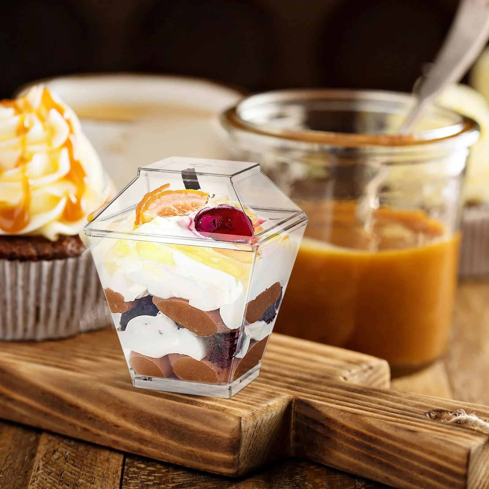 

50 Sets Clear Plastic Spoons Tiramisu Cup Small Cups Dessert Mini Super Thick Ice Cream Lid Lids Parfaits