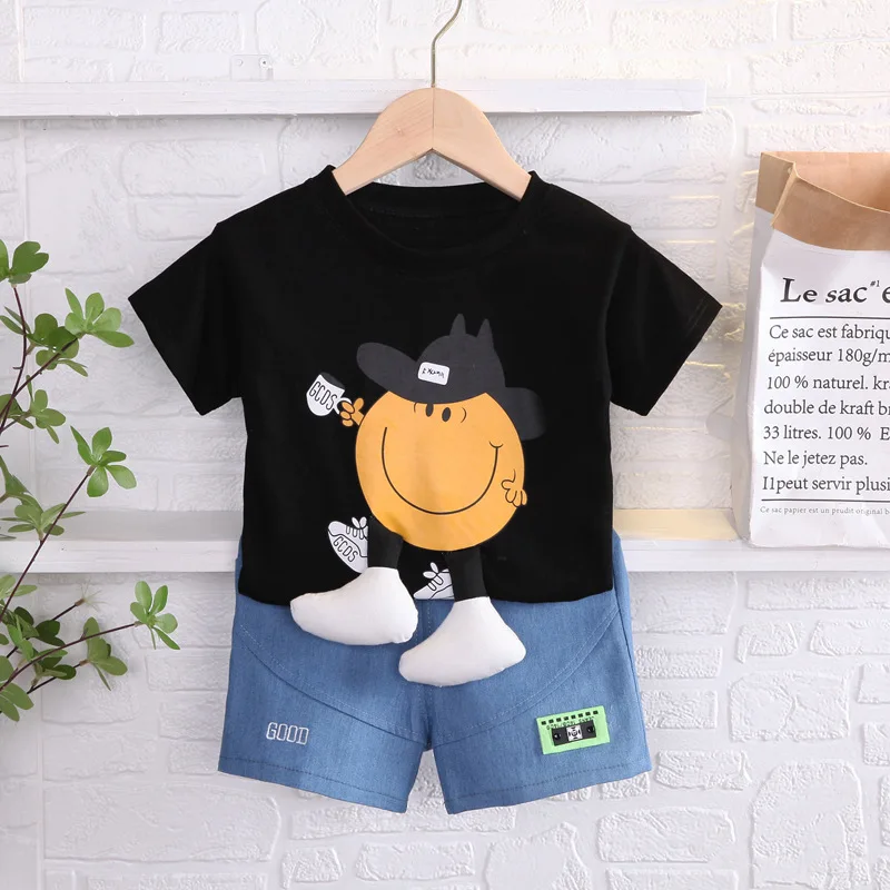 

2022 Summer New Fashion Cartoon Children's Clothing O-Neck T-shirt + Shorts 2-Piece Set Cotton Kids Suit Boy Girl Baby 0-5Years