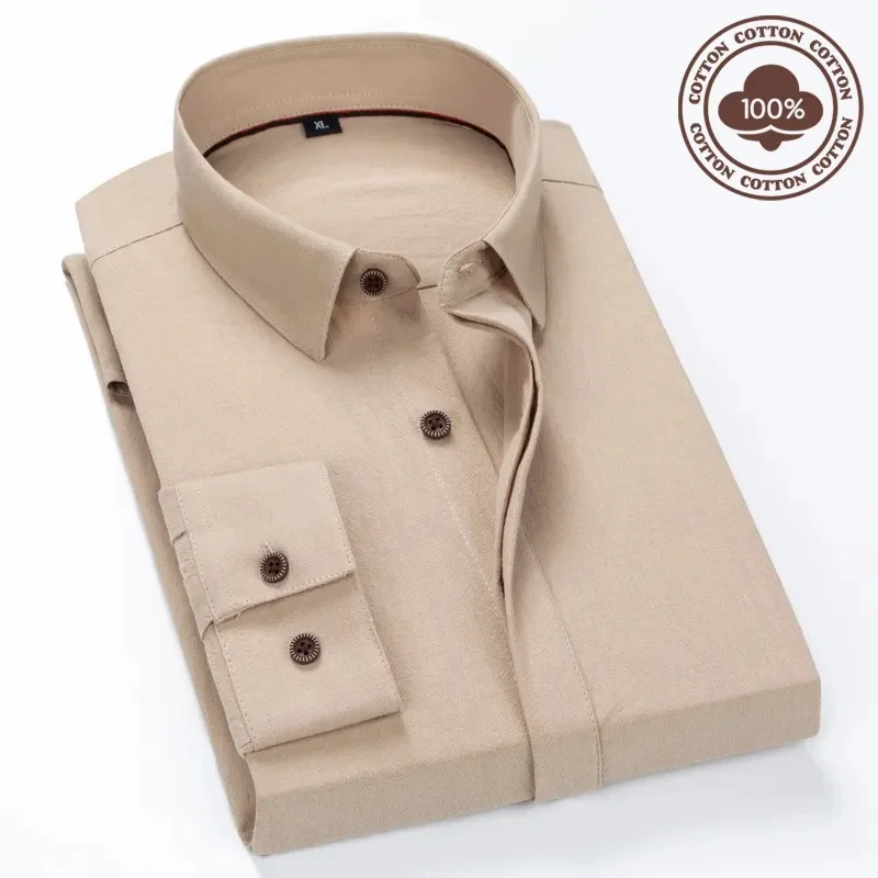 

New Style Pure Cotton Mens Long Sleeves Shirts High Quality Business Casual Soft Dress Social Regular Fit Male Shirt
