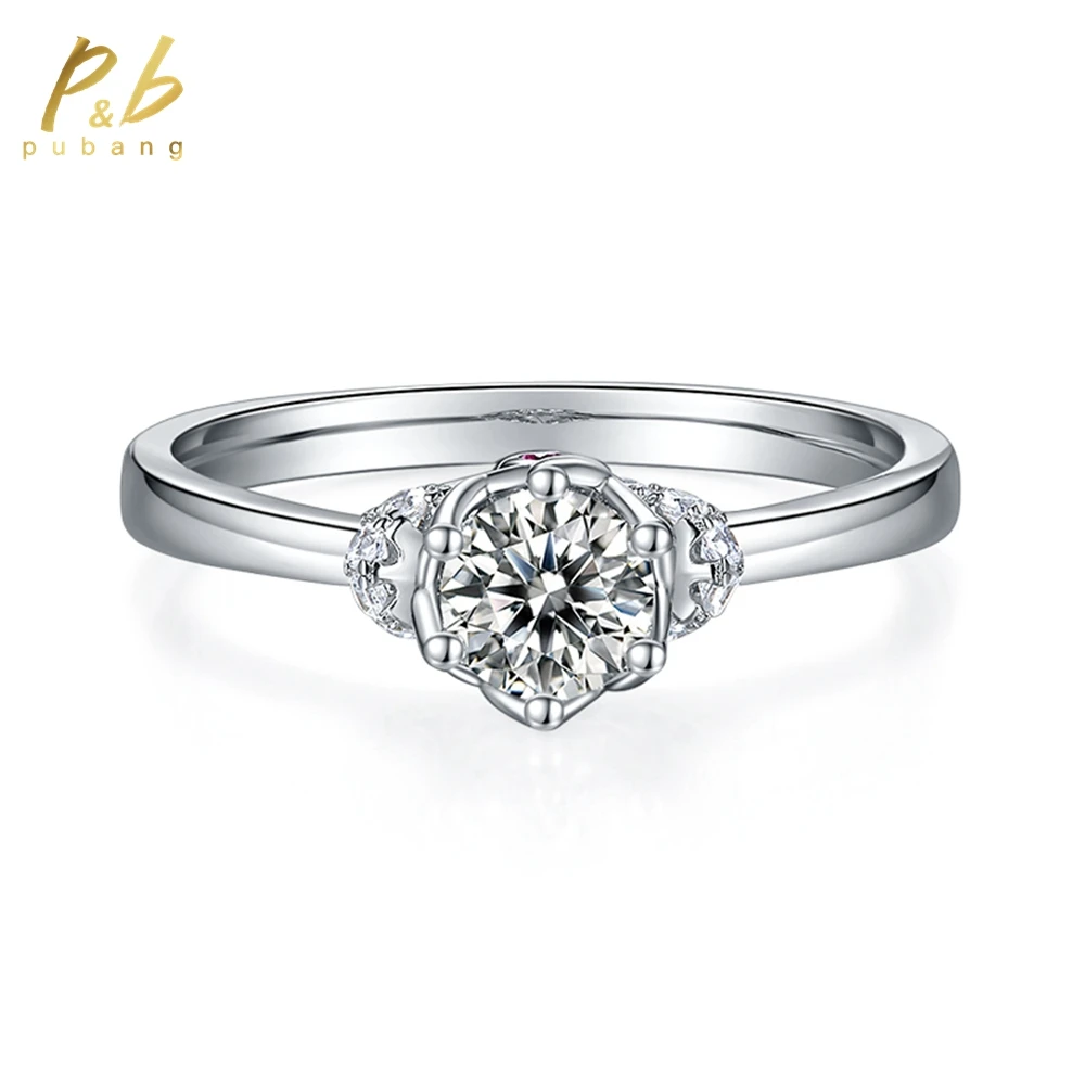 

PuBang Fine Jewelry Real 925 Sterling Silver Simple Band Ring for Women Cocktail Gift 5MM GRA D Moissanite Diamond Free Shipping