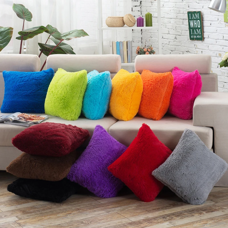 

Soft Fluffy Long Plush Pillowcase Solid Color Throw Cushion Cover For Bed Sofa Living Room Decorative Pillowslip 43x43cm