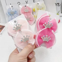 a pair original sweet princess series childrens bow hair ribbon crown ribbon pearl girl hairpin for girls hair accessories