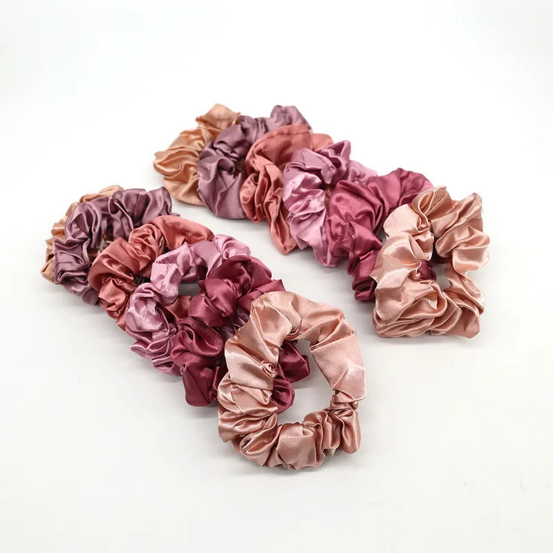 12шт/набор Женские красочные атласные резинки для волос Эластичные шелковые