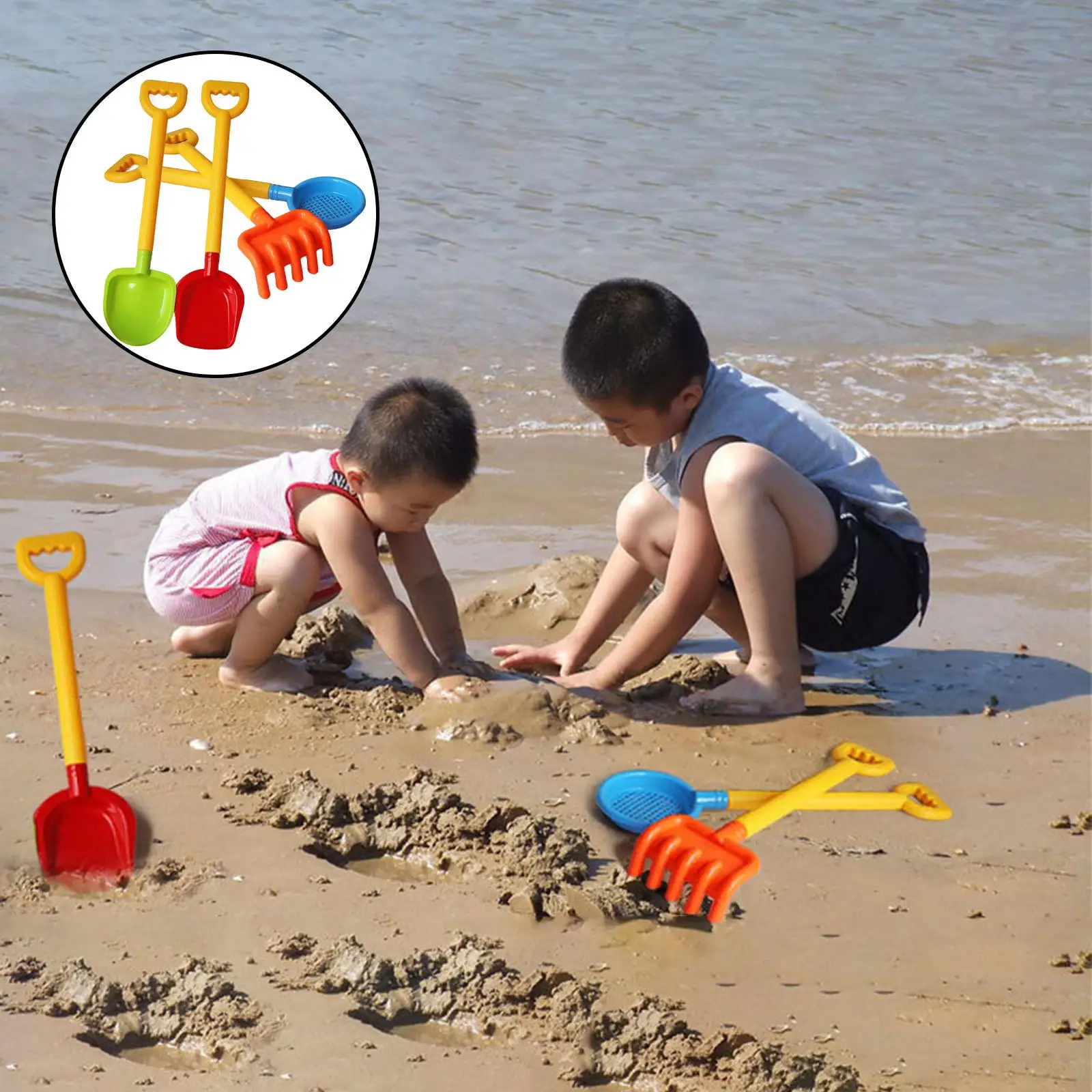 

Kids Long Handle Sand Plastic Shovels for Sand & Beach Complete Gift Set Bundle - 4 Pack