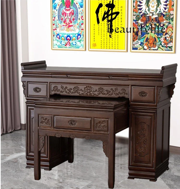 S Бог богатства алтарь китайский твердый деревянный храм Будды гостиная статуя