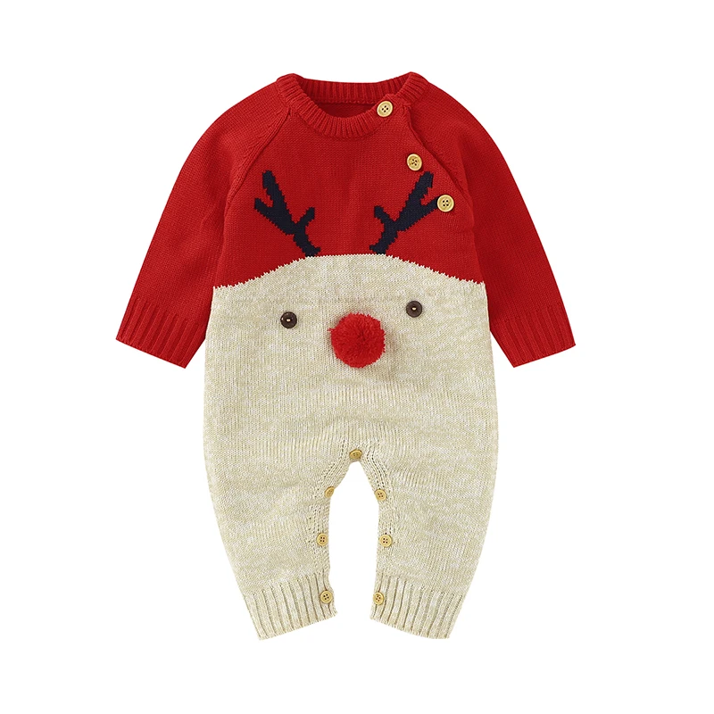 

Baby Girl Boy Rompers Clothes Winter Red Christmas Long Sleeve Newborn Infant Reindeer Knitted Jumpsuits Playsuits 0-18m Outfits