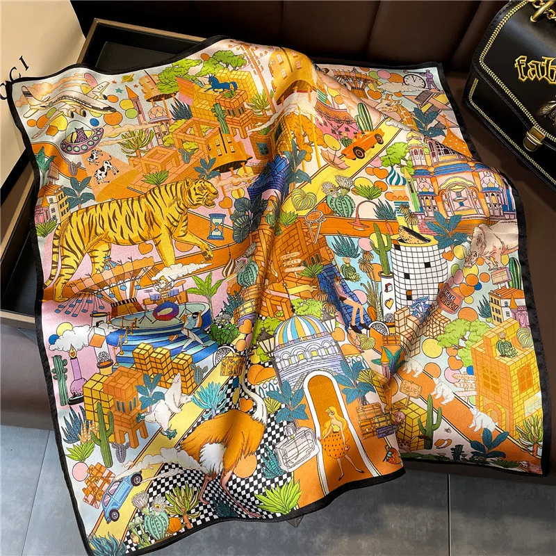 

100% шелковый шарф, женский модный маленький шейный платок с принтом, повязка для волос, бандана, высококачественный платок, головной платок, Echarpe 2023