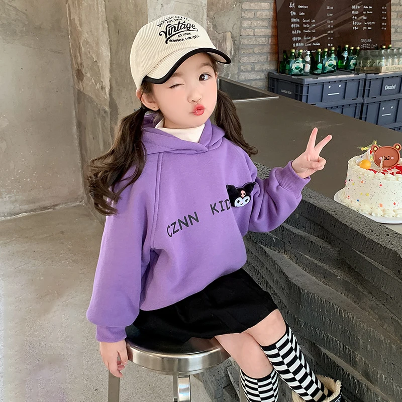 

Sanrio Kawaii Kuromi Anime Autumn Winter Children Fleecing Hoodie Cute Cartoon Warm Long-Sleeved Top Lovely Gifts for Girls