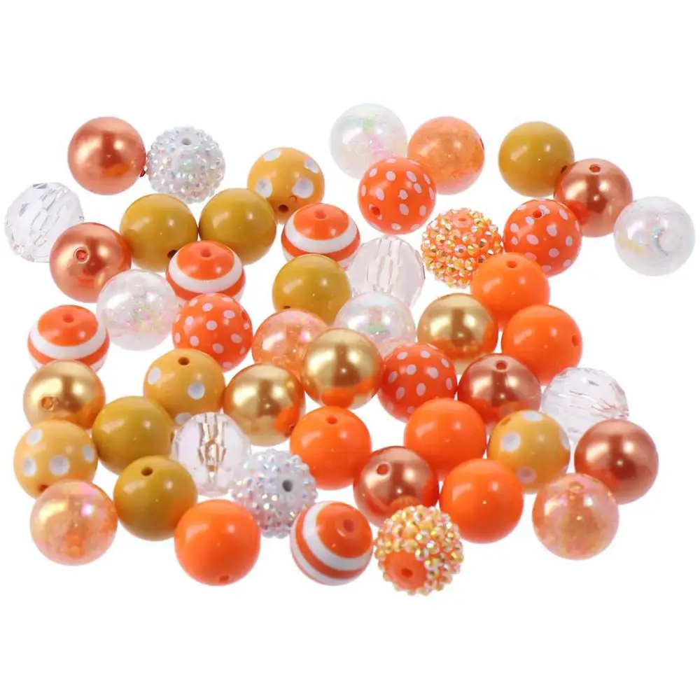 

50 PCS Yellow Bubblegum Beads DIY Jewelry Making White Orange Fall Theme Beads Mixed 20mm Spacer Bead Bracelets