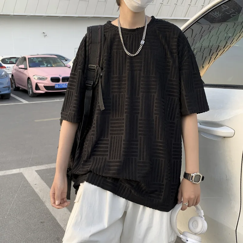 

2023 Men's Clothing Luxury Streetwear T Shirt Summer Casual Striped Solid Color Short Sleeve T-Shirt for Men Breathable Top Tees