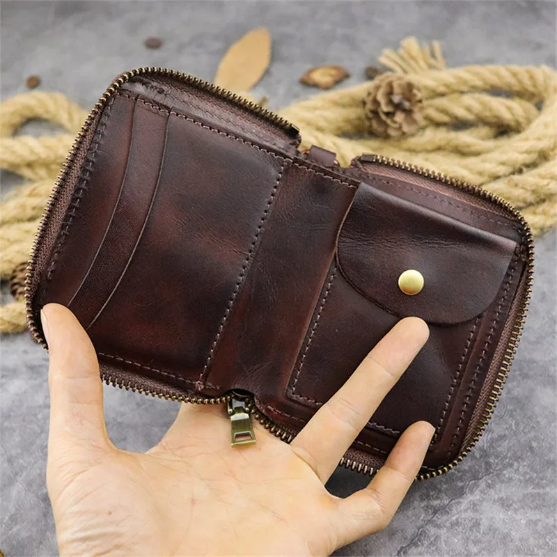 Vintage high-quality men's women's real cowhide small wallets fashion casual natural genuine leather coin purse card holder bag