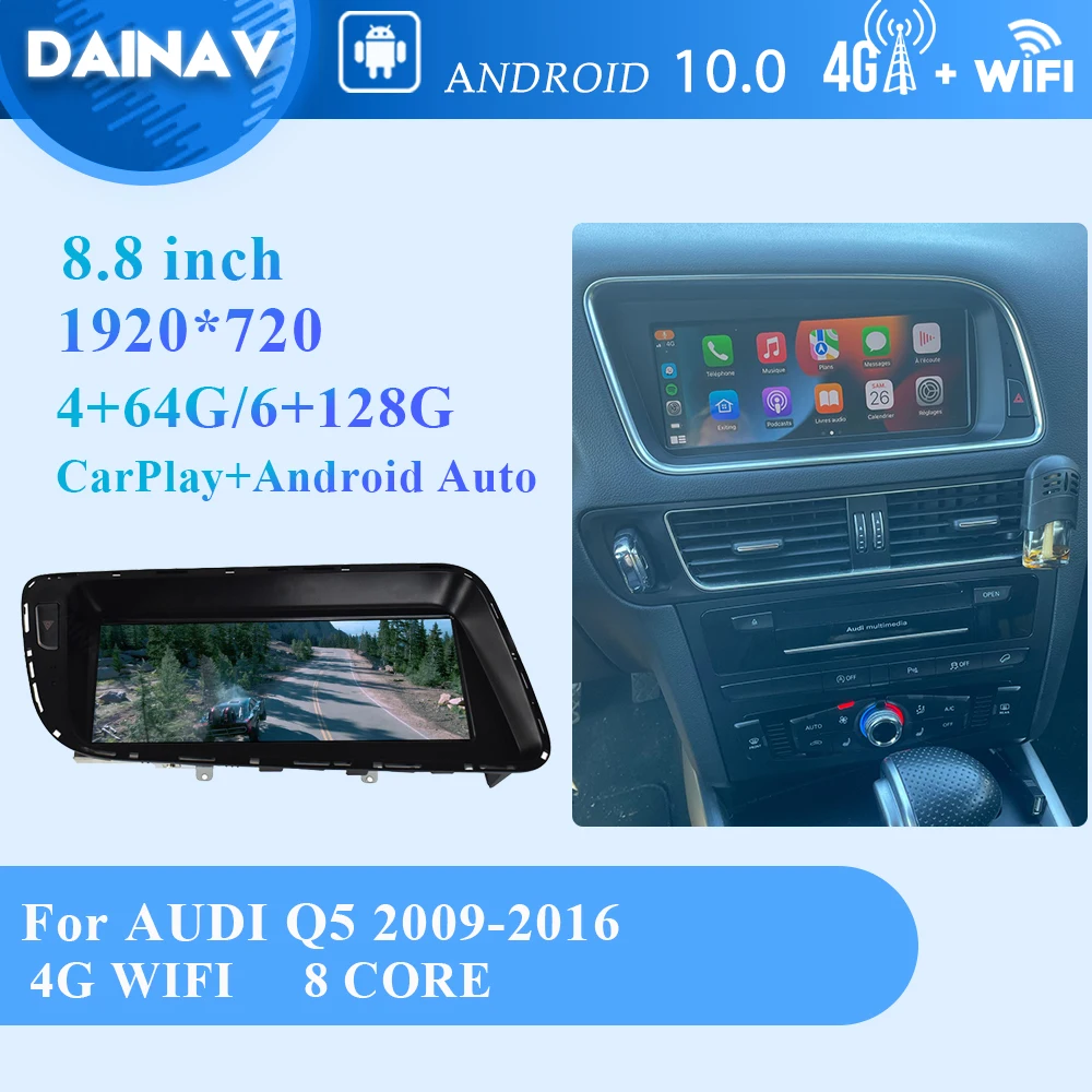 

Wireless CarPlay Android Auto Car Multimedia Display For Audi Q5 2009 2010 2011 2012-2016 Screen WIFI 4G Carplay Head Unit