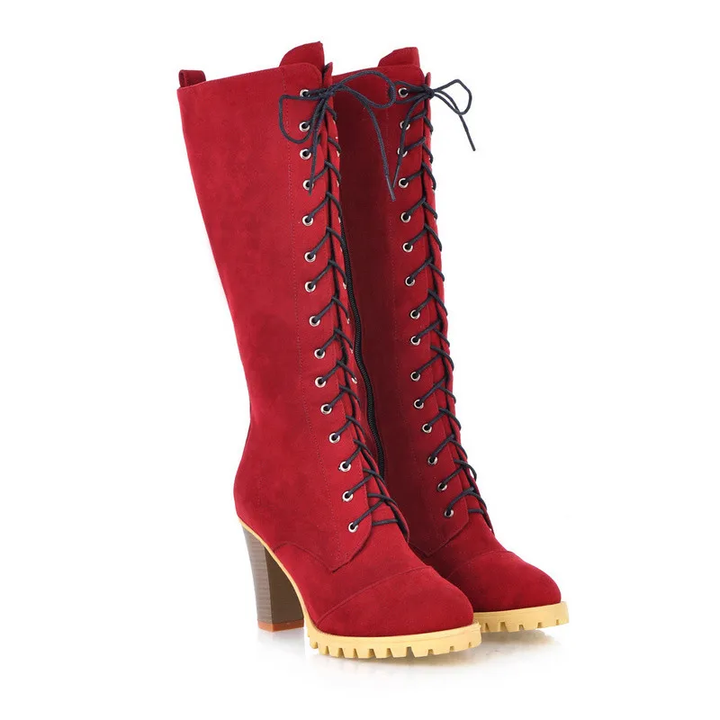Женские сапоги до середины икры YMECHIC модные рыцарские на шнуровке с перекрестной