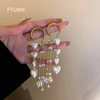 fyuan long tassel crystal drop earrings korean style heart pearl earrings women fashion jewelry gifts