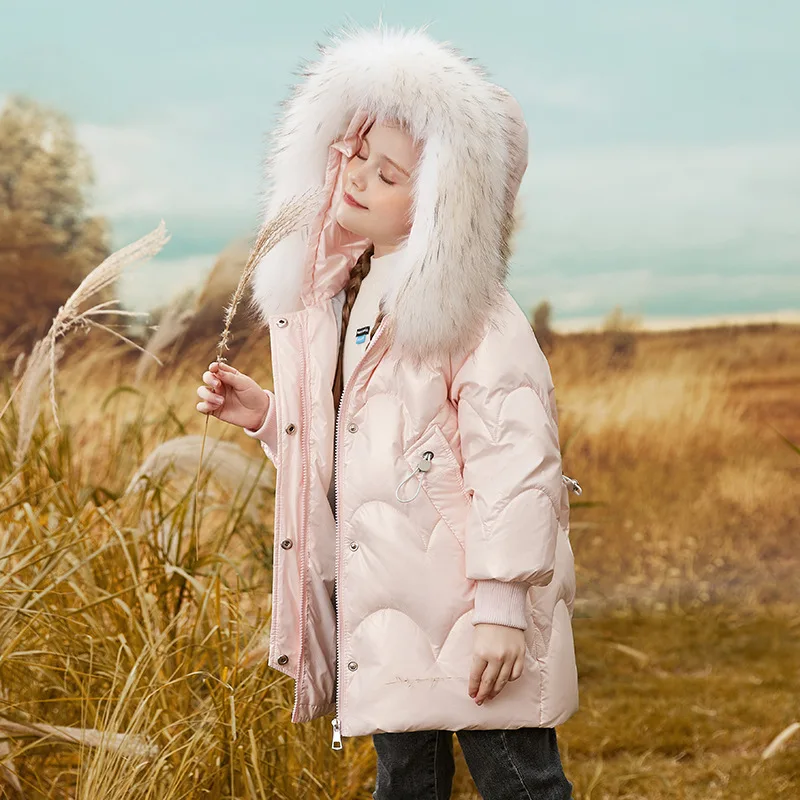 

Fashion Clothes for Girls New Winter Hooded Coat Thick Warm Down Jacket Teens Clothes Med-Length Large Fur Collar Snowsuit 4-12Y