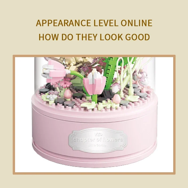 438 шт. + Цветочная музыкальная шкатулка гардении строительный блок креативный