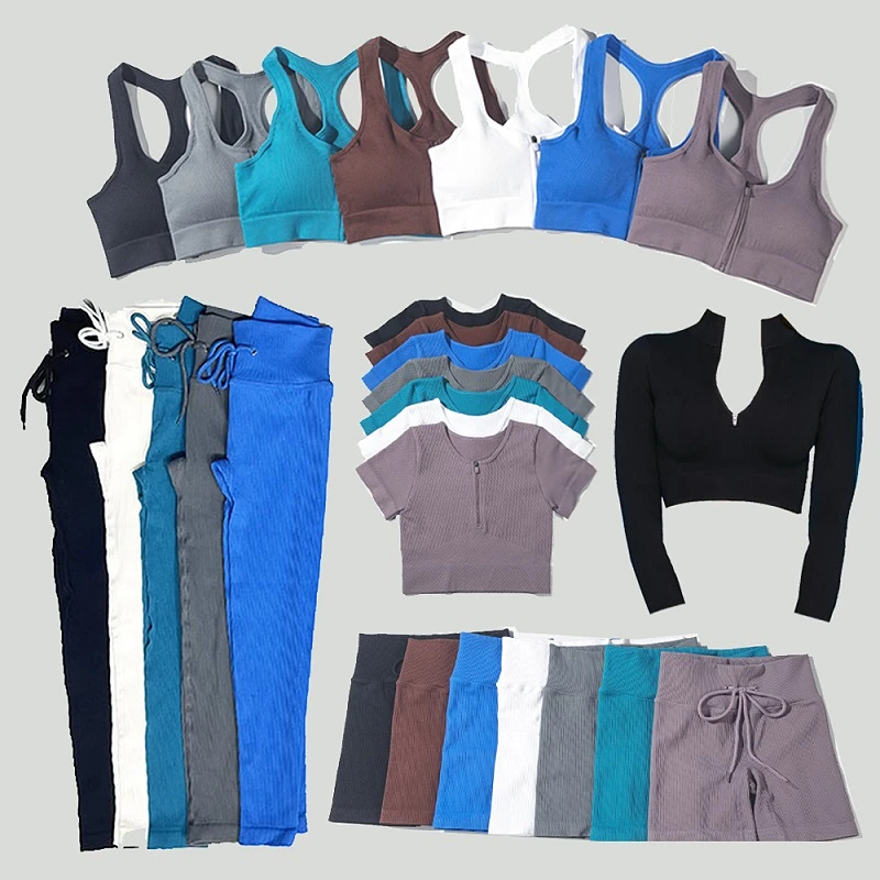 

Seamless Women Yoga Set Workout Sportswear Gym Clothing Zipper Long Sleeve High Waist Leggings Fitness Bra Athletic Sports Suits