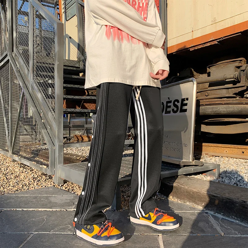 Men's Loose-fit Casual Trendy Sweatpants Spring/summer Hong Kong Style Gangster Sporty Pants Straight-leg Bell Bottoms