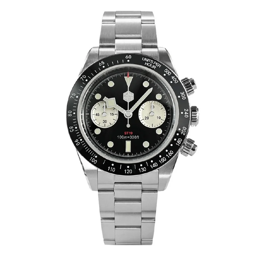 

San Martin Men Chronograph Watches 40MM Retro Panda Manual Wind Mechanical Wristwatch Sapphire 100M Waterproof Luminous ST1901