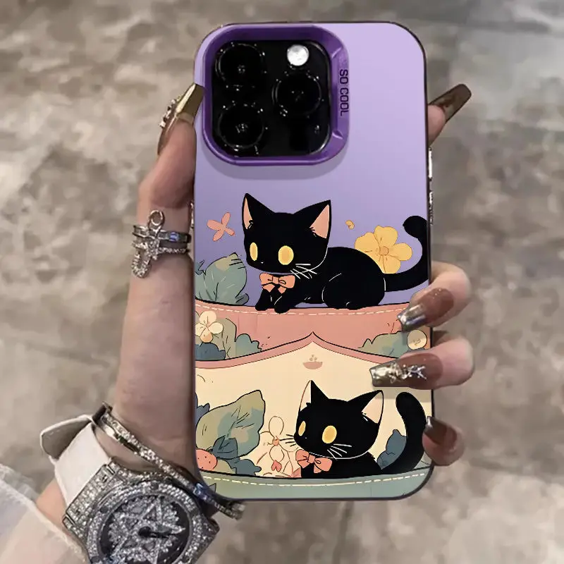 Супер милый чехол для телефона с бантом и черным котенком iPhone 16 15 14 13 12 11ProMax XR XS MAX