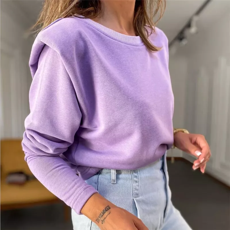 

y2k hoodies sudaderas sweatshirts Women Autumn Spring Women Pad Shoulder Fleece Sweatshirt Fashion Ladies Home Casual Streetwear