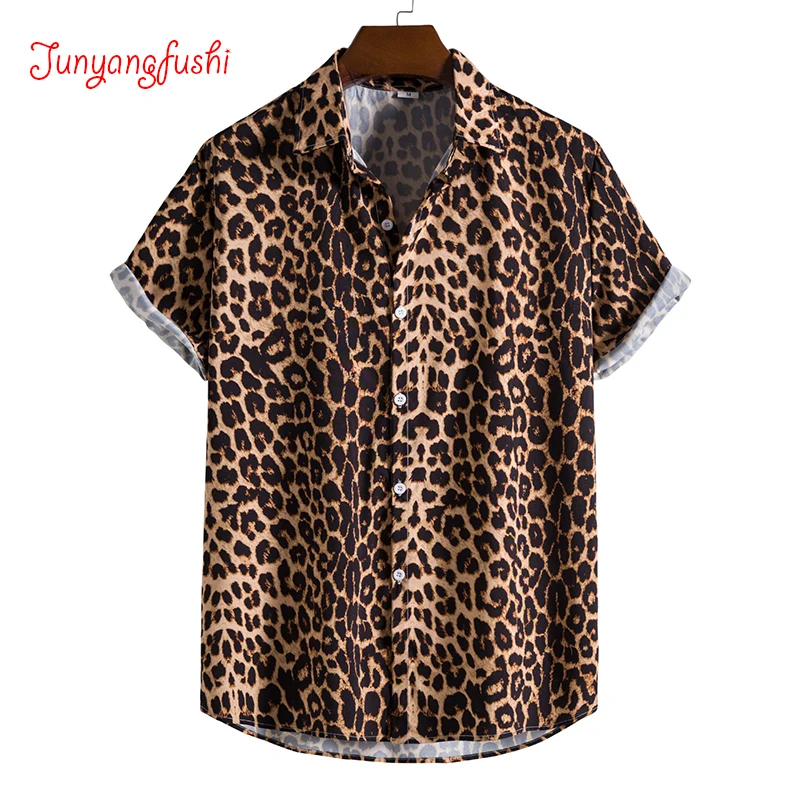 Leopard Floral Shirt Men Camisa Masculina 2023 Brand Slim Fit Short Sleeve Hawaiian Shirt Men Party Beach Casual Shirts Male 5XL images - 6