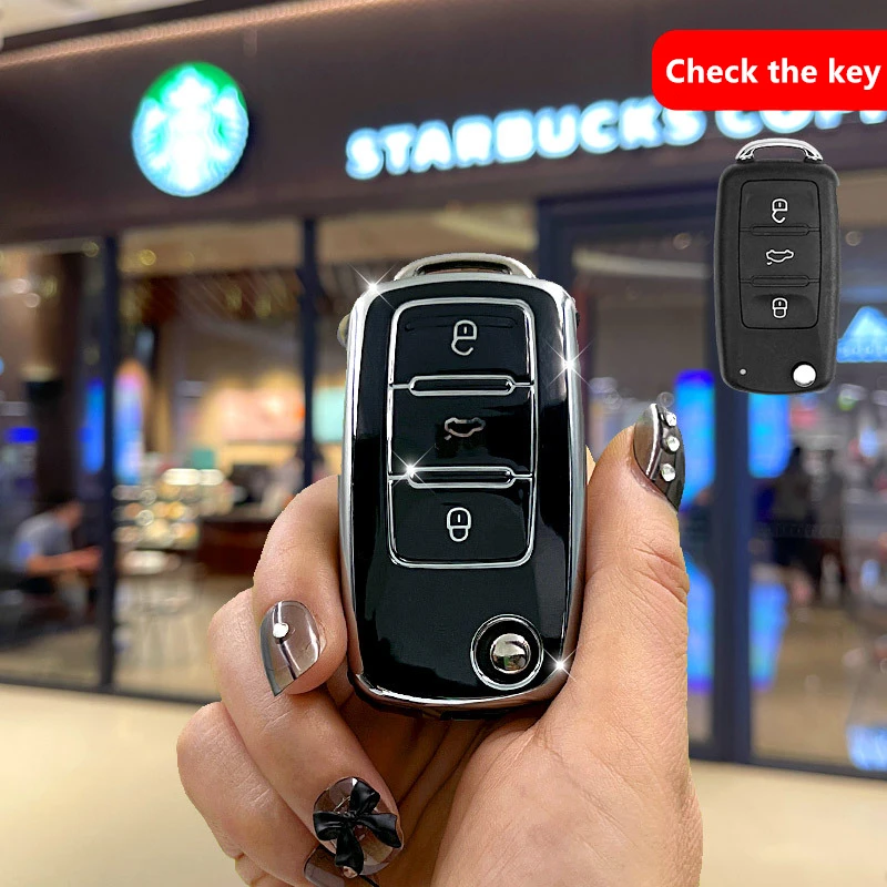 

TPU Car Flip Key Case Cover Shell For VW Volkswagen Polo Golf Passat Beetle Tiguan Skoda Octavia Kodiaq Seat Leon Altea Keyless