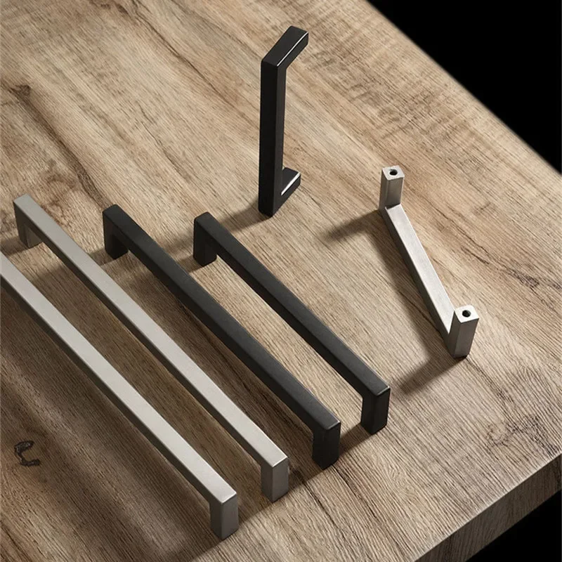 Простые квадратные матовые мебельные ручки из алюминиевого сплава черные