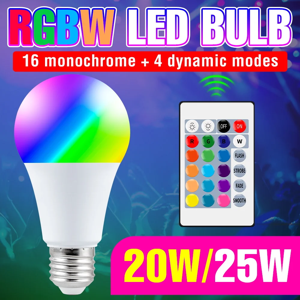 LED Spotlight E27 RGB Bulb Night Light 220V Lampara 20W Colorful Lamp 25W Magic Light Bulb For Home Decorative Atmosphere Lamp