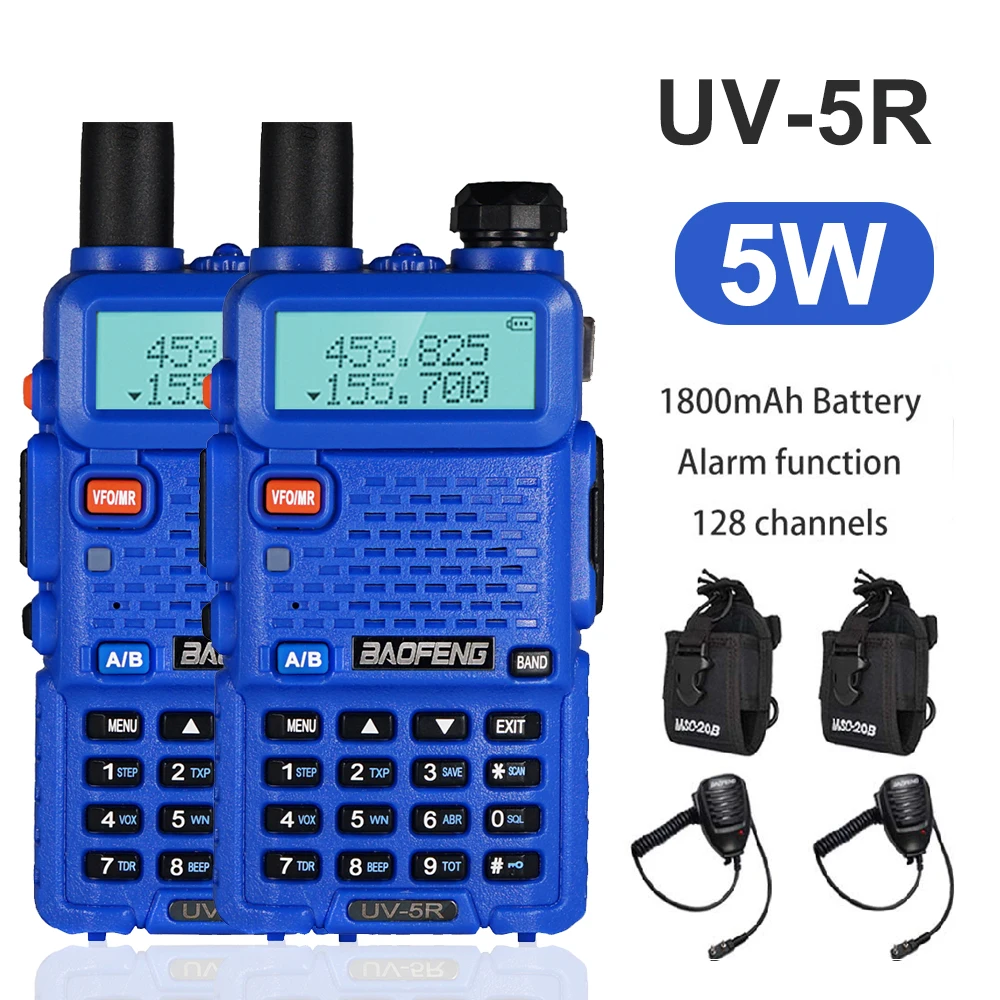 2pcs Walkie Talkie Baofeng UV-5R 5W 1800mAh Battery Dual Band 2 Way CB Radio Communicador Blue Pofung Ham Radio Transceiver UV5R