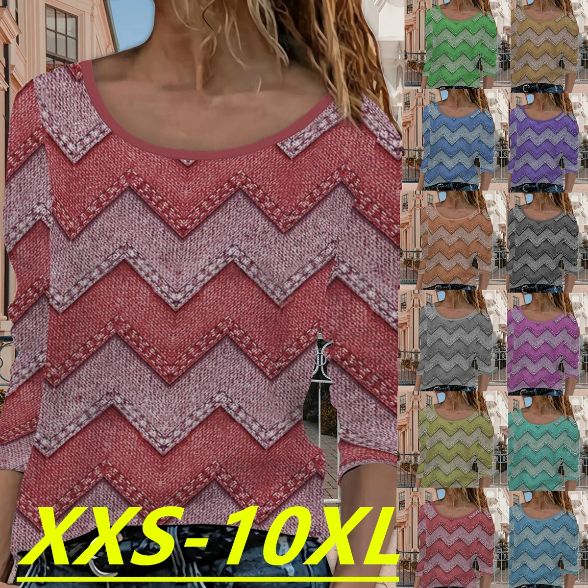

Autumn and Winter 2022 New Fashion Women's Crew Neck Print Long Sleeve Casual Plus Size Top XXS-10XL