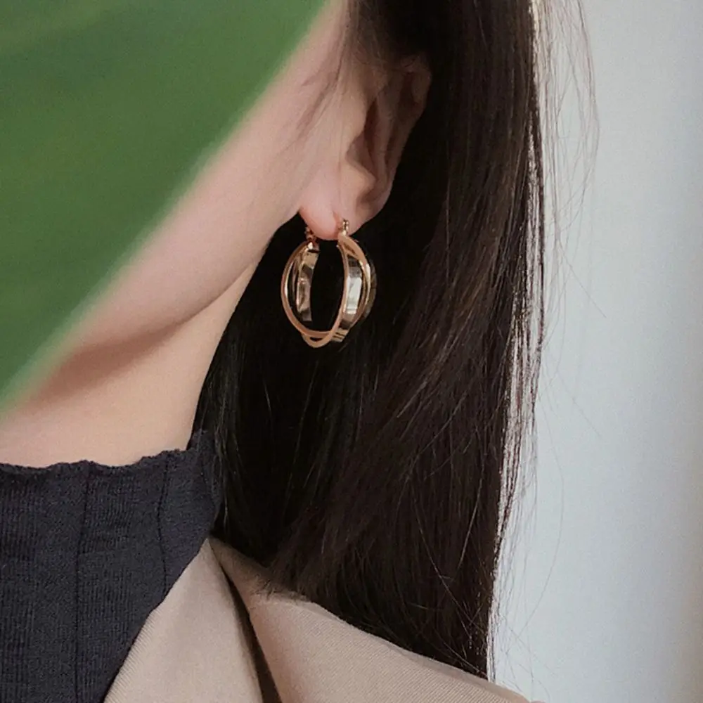 

Luxury Retro Korean Style Circle Earrings Fashion Jewelry Female Metal Cross Dangle Earrings Gift For Women Girl Ear Drop