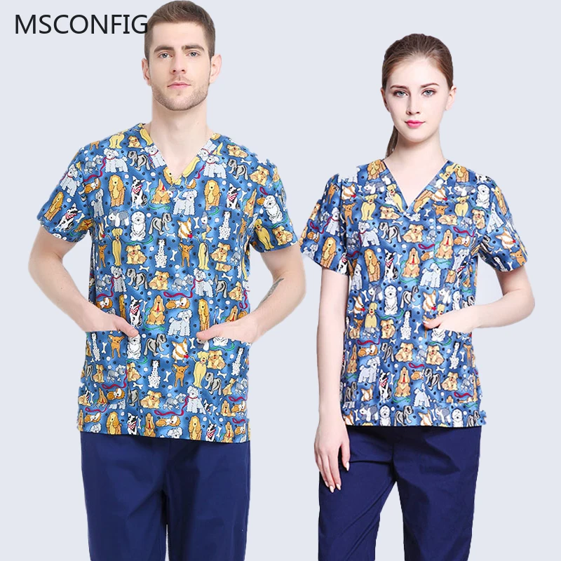 

Хлопковая одежда для мужчин, женщин, врачей, медсестер, с коротким рукавом и V-образным вырезом