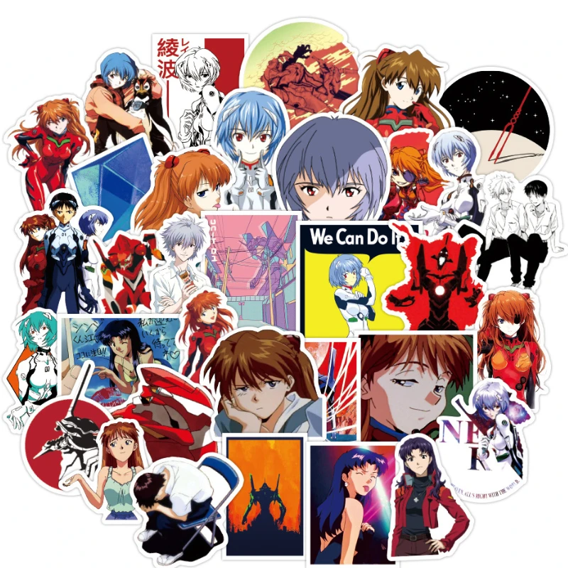 

50pcs Neon Genesis Evangelion Sticker Motorcycle Luggage Skate Waterproof Sticker Cute Phone Case Kawai Anime Stickers Kids Toys