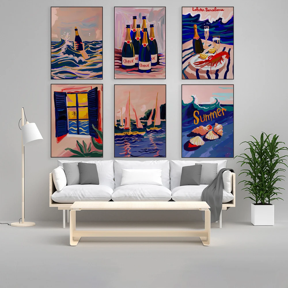 Matisse window art шампанское коктейль ракушки ужин искусство лобстер яхта морская