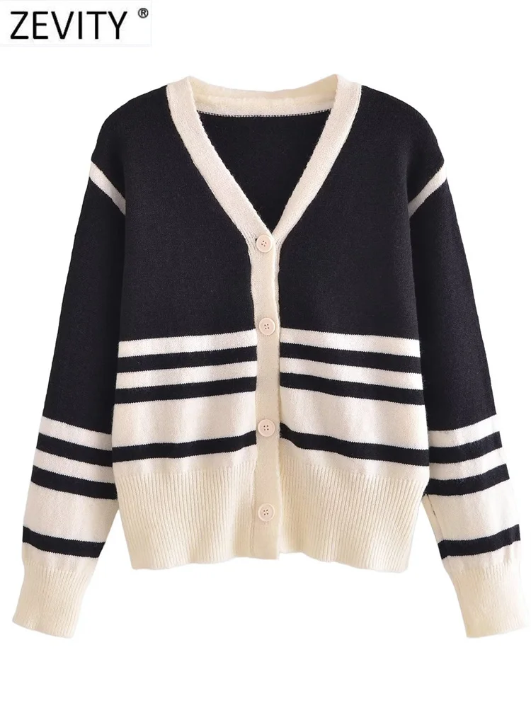 

Модный женский кардиган Zevity 2022 в полоску в стиле преппи, женский свитер с V-образным вырезом и длинным рукавом, шикарные повседневные топы на...