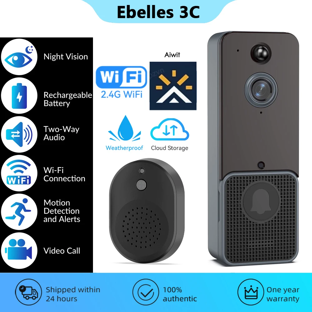 Smart Home WiFi Outdoor Wireless Doorbell 1080P HD Night Vision Intercom Video Doorbell Camera Waterproof Security Protection