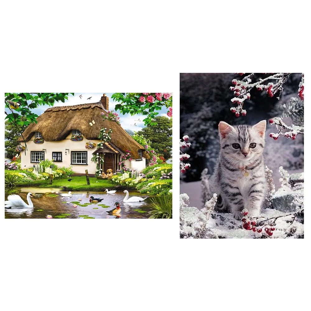 

Алмазная картина, вышивка крестиком, пейзаж, алмазная вышивка и алмазная картина, полный набор для взрослых/детей, снежный котенок